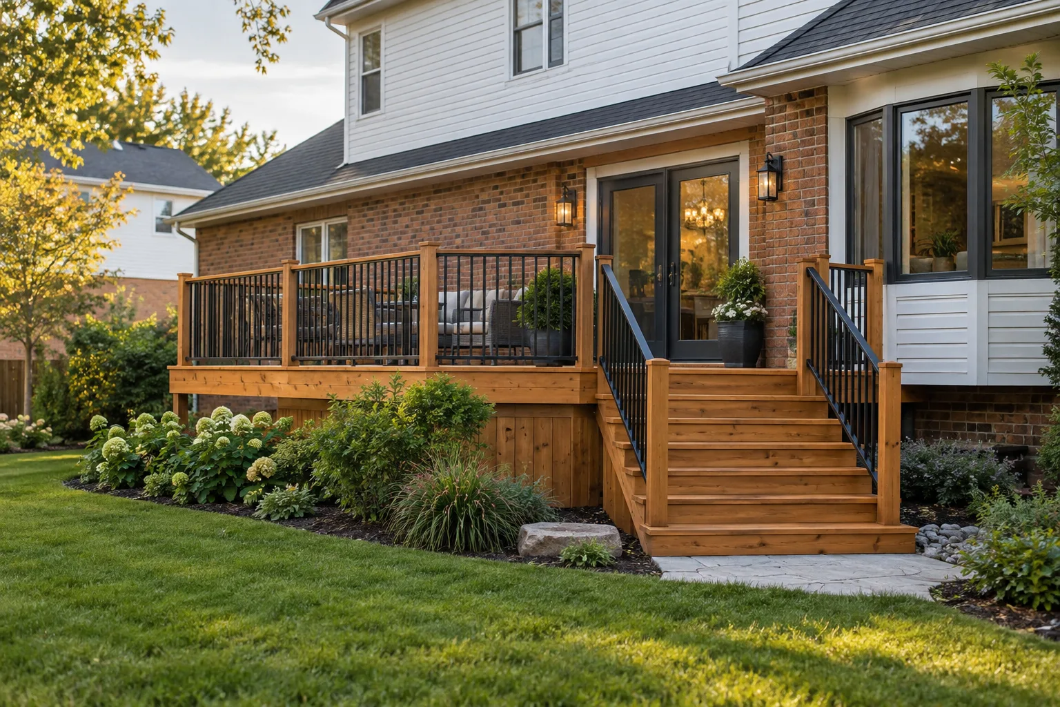 Natural wood decks.
