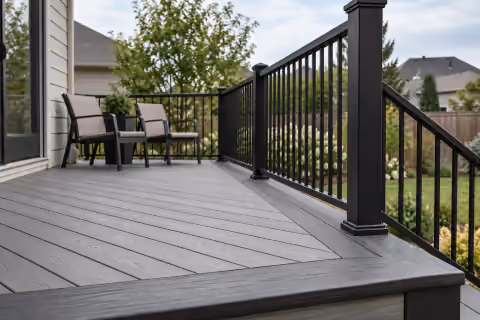 A picture-frame edge and crisp railing bring the design together.